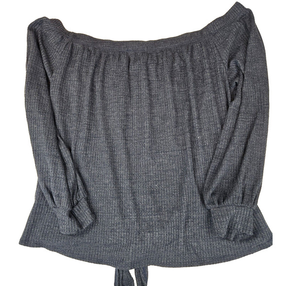 Veveret Off Shoulder Waffle Knit Button Down Tie Front 3XL Dark Heather Blue Top - Picture 4 of 4